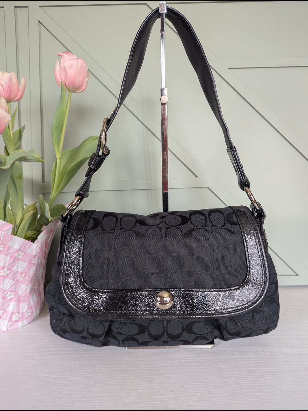 Coach Black Signature Canvas Shoulder Bag